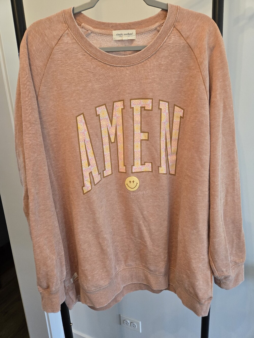 Simply Southern "AMEN" Graphic Sweatshirt Peachy Pink Fleece Pullover Women XXL